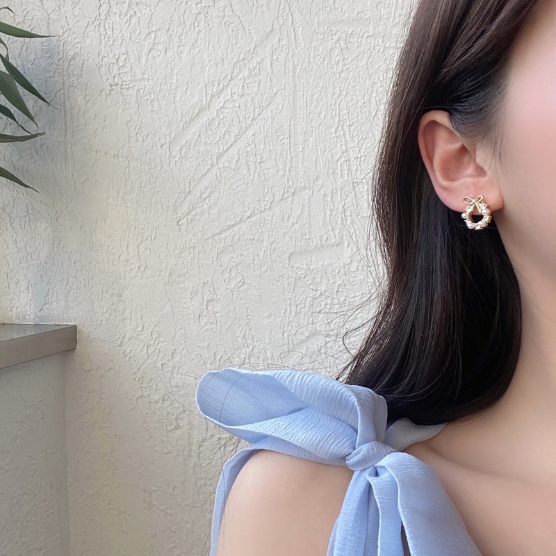 Bông tai vòng nơ ngọc đính đá D104