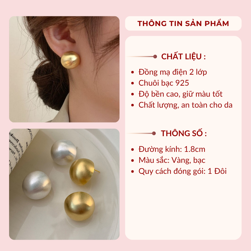 Bông tai hạt châu lớn màu bạc vàng cá tính Mely H92