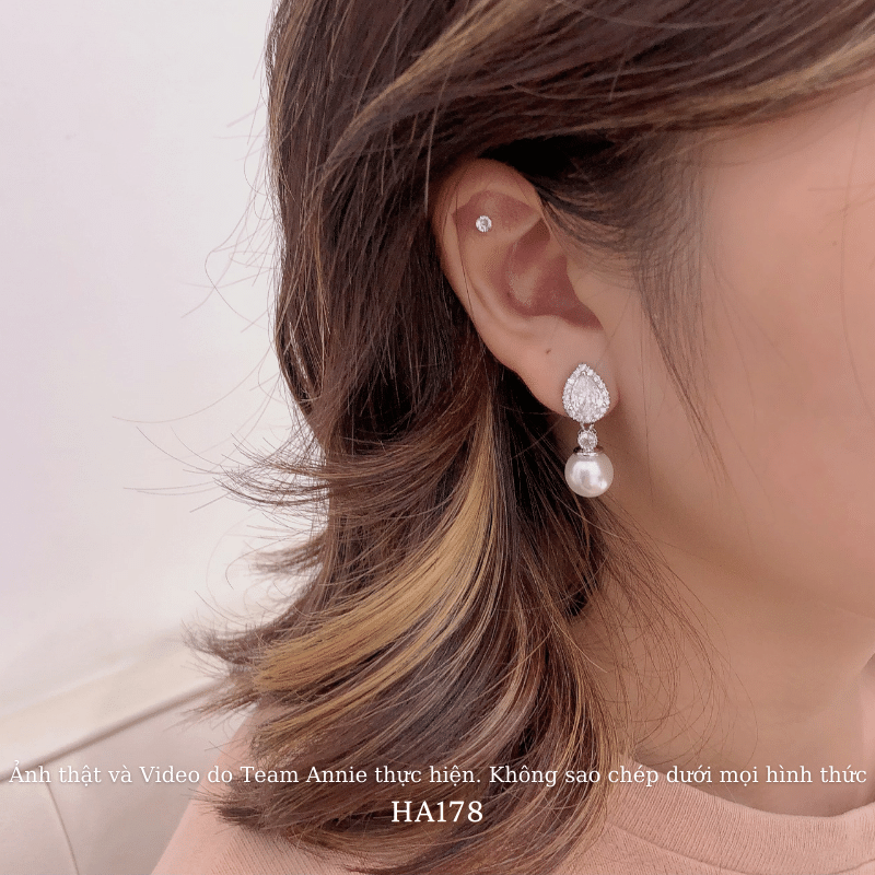 Bông tai nữ hình giọt nước đính đá cao cấp phối ngọc trai nhân tạo phong cách cá tính HA178