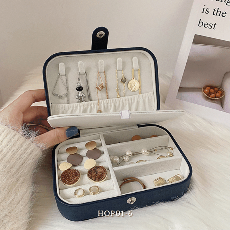 Hộp đựng trang sức phụ kiện du lịch hình vuông nhiều ngăn tiện dụng, hộp nữ trang bọc da sang trọng