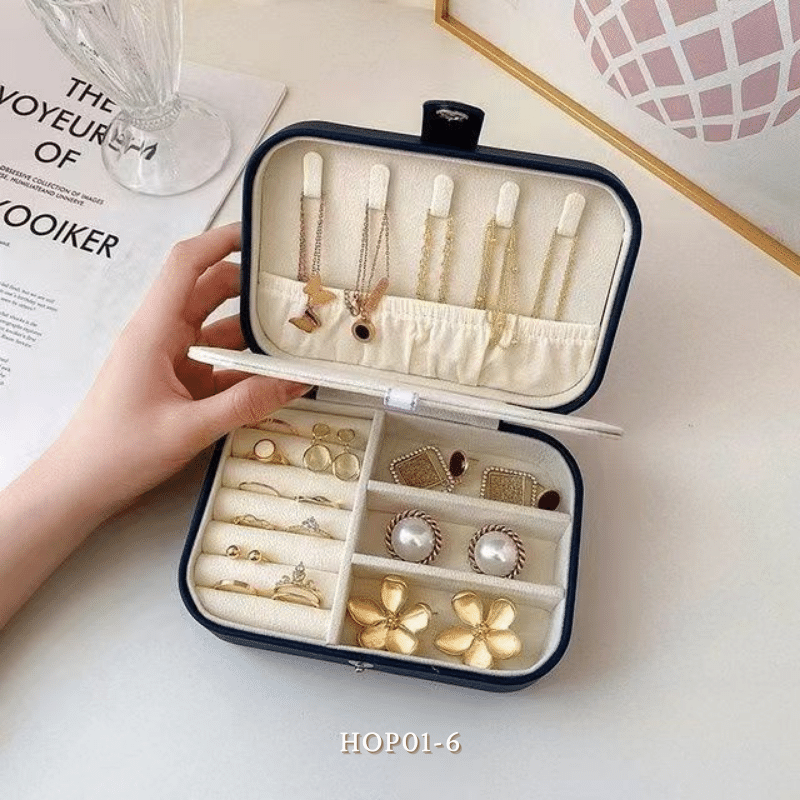 Hộp đựng trang sức phụ kiện du lịch hình vuông nhiều ngăn tiện dụng, hộp nữ trang bọc da sang trọng