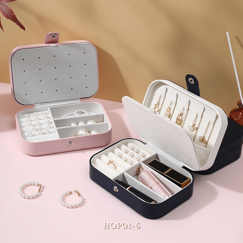 Hộp đựng trang sức phụ kiện du lịch hình vuông nhiều ngăn tiện dụng, hộp nữ trang bọc da sang trọng