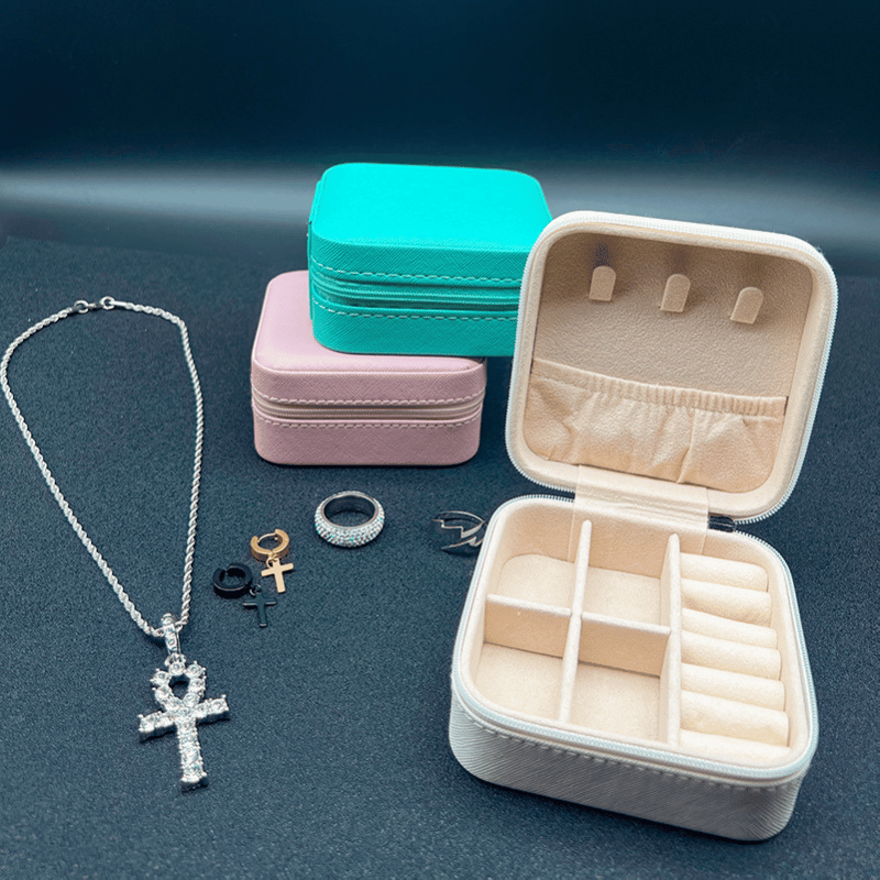 Hộp đựng trang sức phụ kiện du lịch hình vuông nhiều ngăn tiện dụng, hộp nữ trang bọc da sang trọng