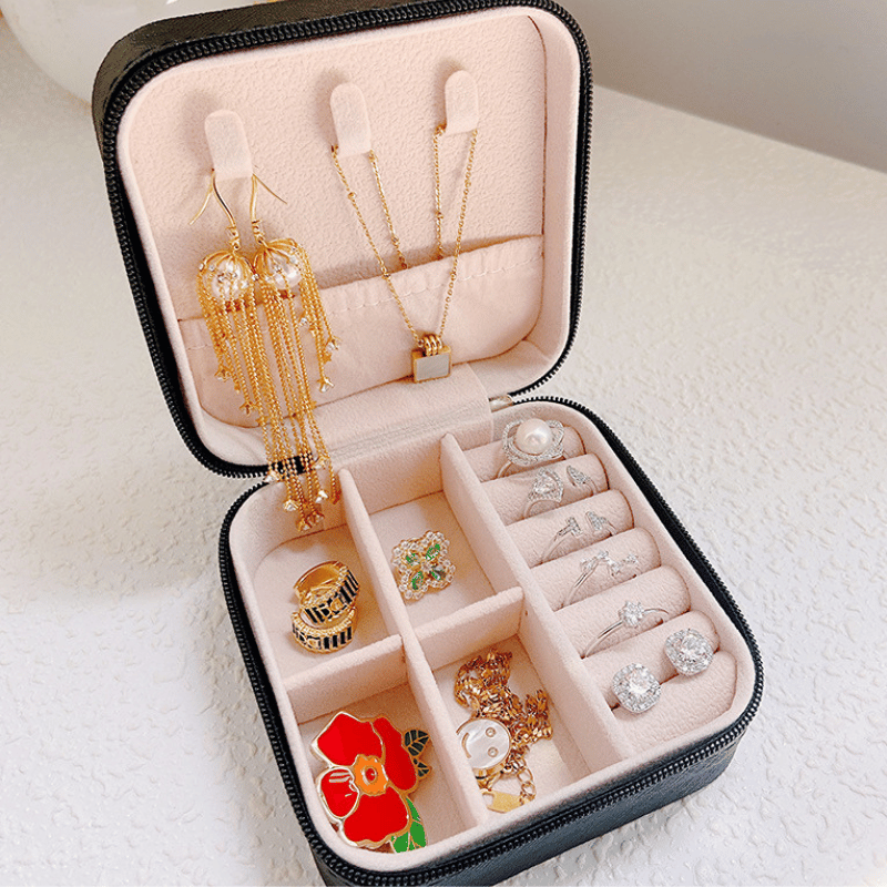 Hộp đựng trang sức phụ kiện du lịch hình vuông nhiều ngăn tiện dụng, hộp nữ trang bọc da sang trọng