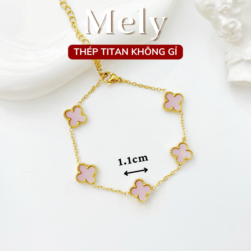 Vòng tay Thép Titan không gỉ  cỏ bốn lá loại 1.1cm TT115