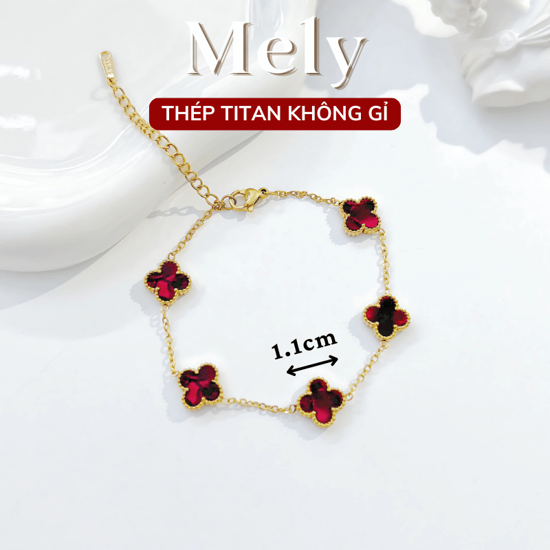 Vòng tay Thép Titan không gỉ  cỏ bốn lá loại 1.1cm TT115