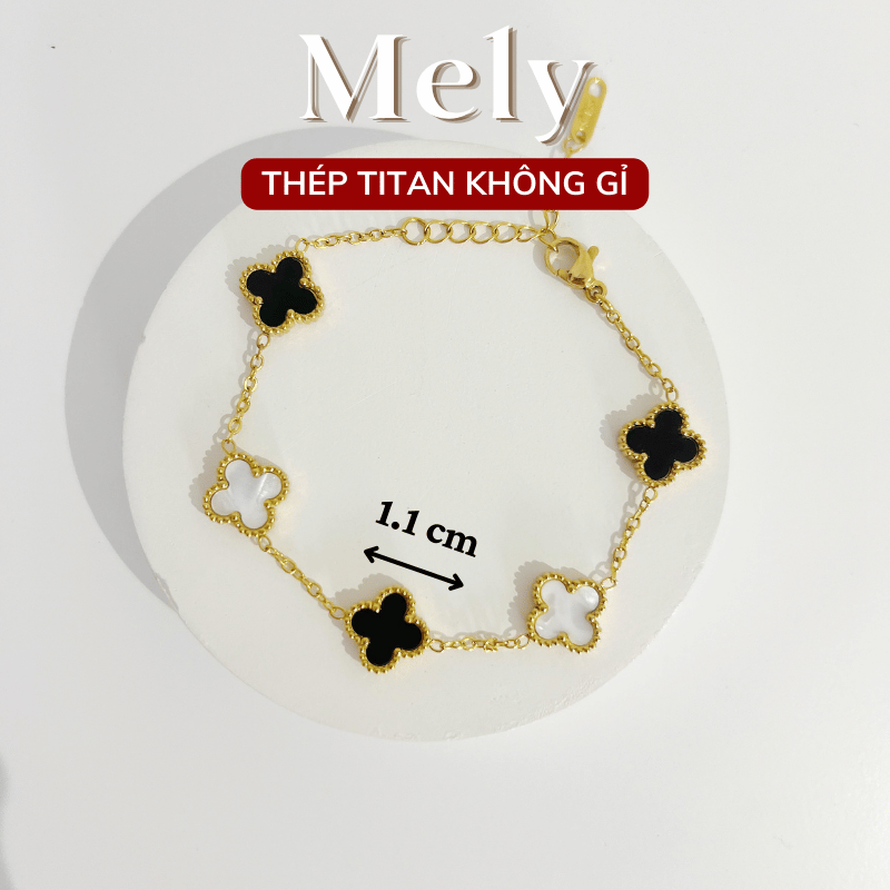 Vòng tay Thép Titan không gỉ  cỏ bốn lá loại 1.1cm TT115