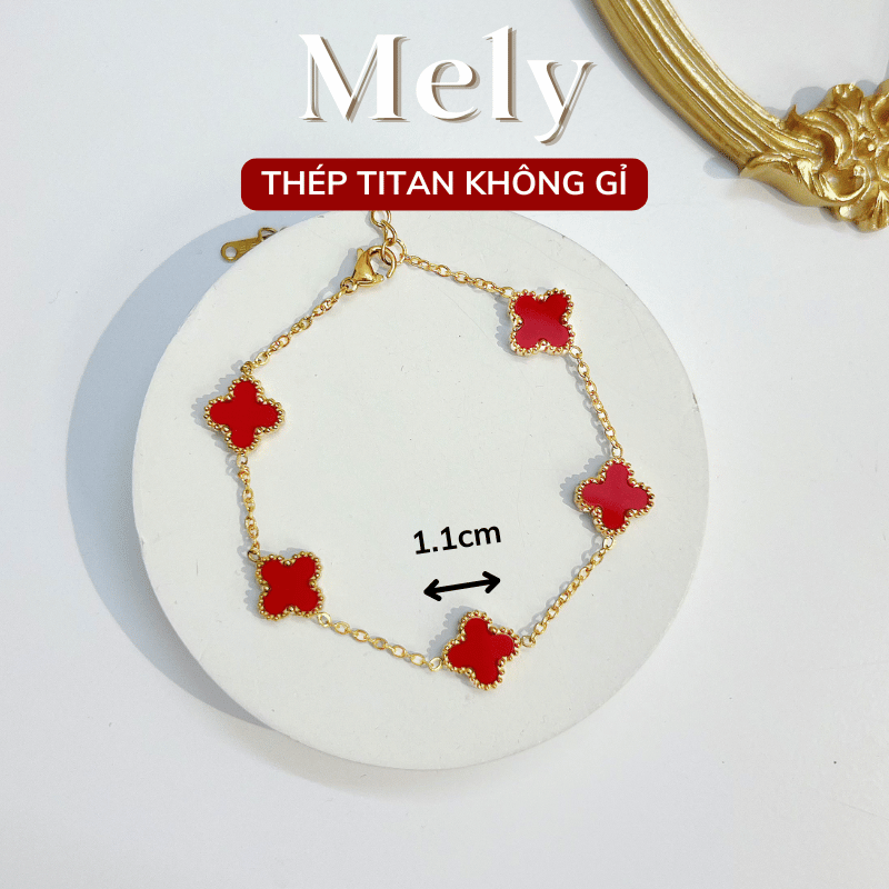 Vòng tay Thép Titan không gỉ  cỏ bốn lá loại 1.1cm TT115