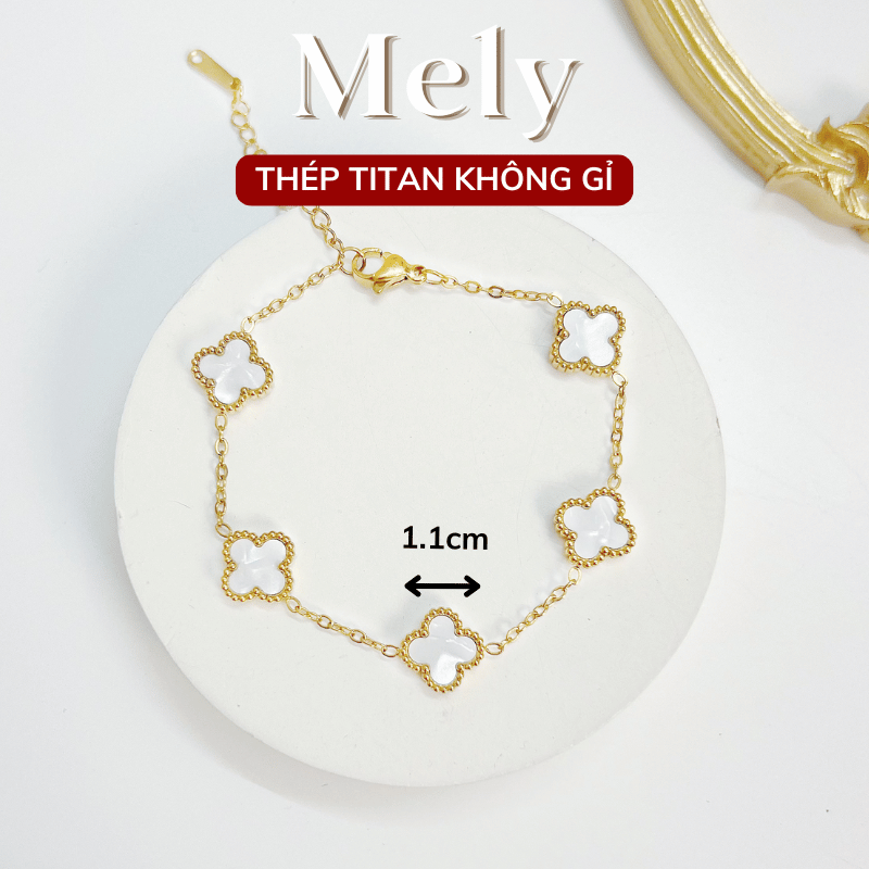 Vòng tay Thép Titan không gỉ  cỏ bốn lá loại 1.1cm TT115