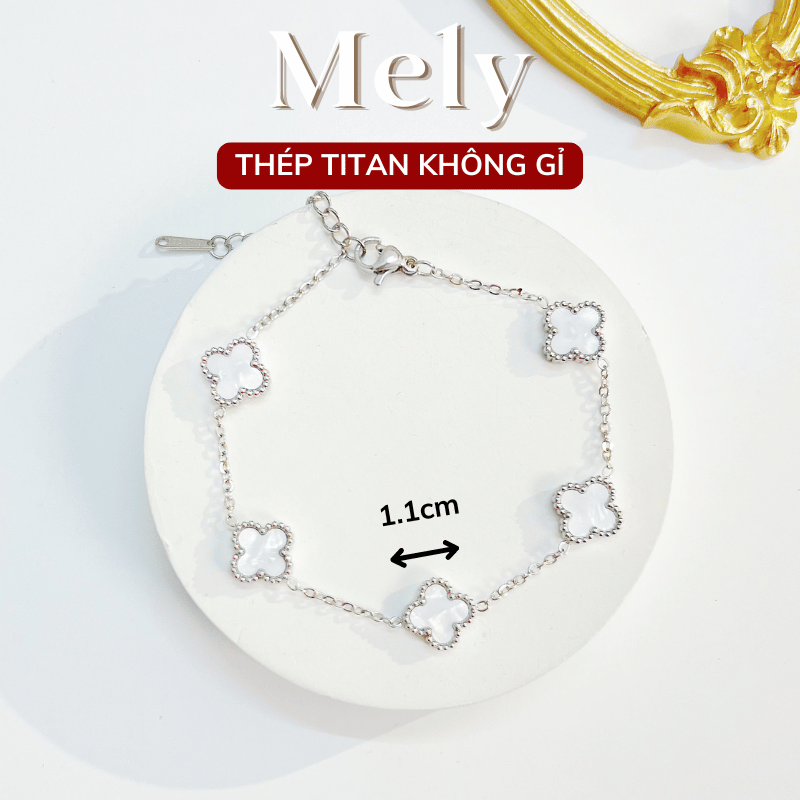 Vòng tay Thép Titan không gỉ  cỏ bốn lá loại 1.1cm TT115