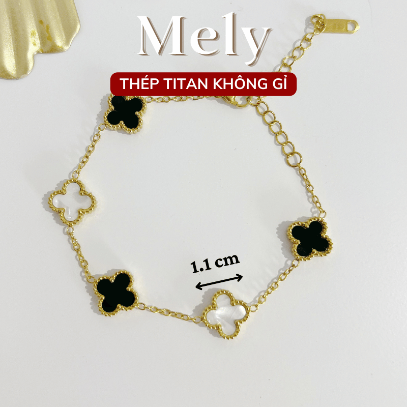 Vòng tay Thép Titan không gỉ  cỏ bốn lá loại 1.1cm TT115