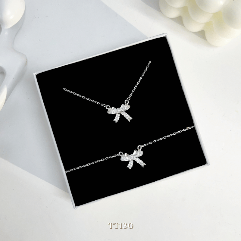 Dây chuyền, Vòng tay, Bông tai đính đá hình nơ TT130