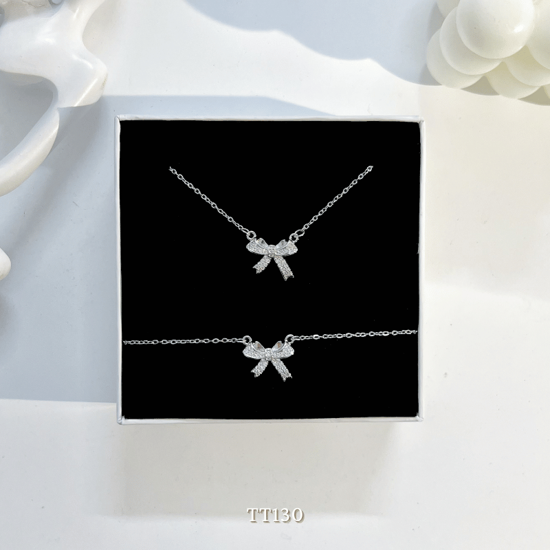 Dây chuyền, Vòng tay, Bông tai đính đá hình nơ TT130