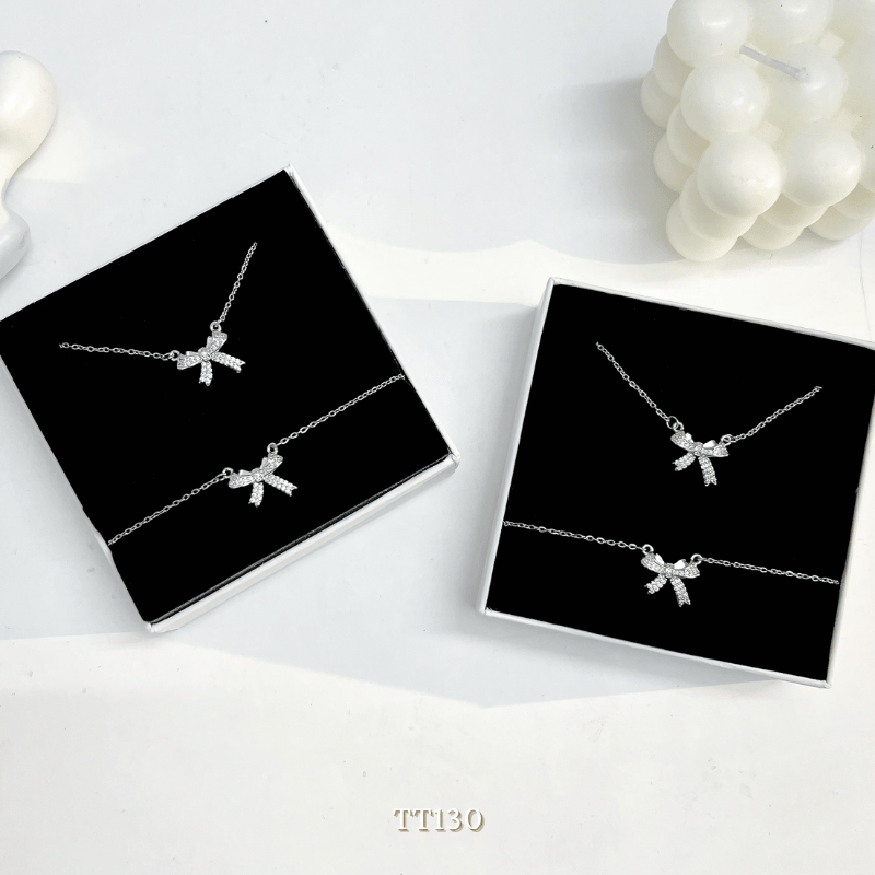 Dây chuyền, Vòng tay, Bông tai đính đá hình nơ TT130