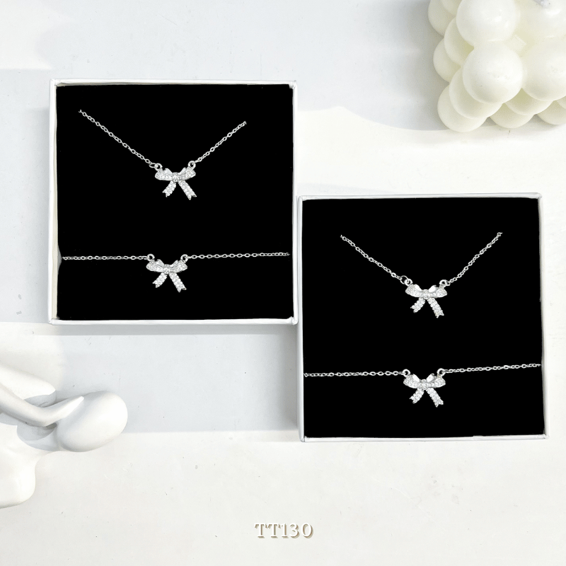 Dây chuyền, Vòng tay, Bông tai đính đá hình nơ TT130