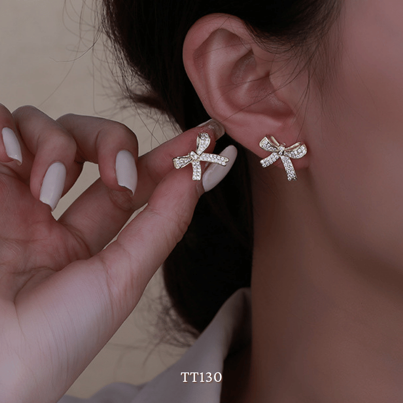 Dây chuyền, Vòng tay, Bông tai đính đá hình nơ TT130