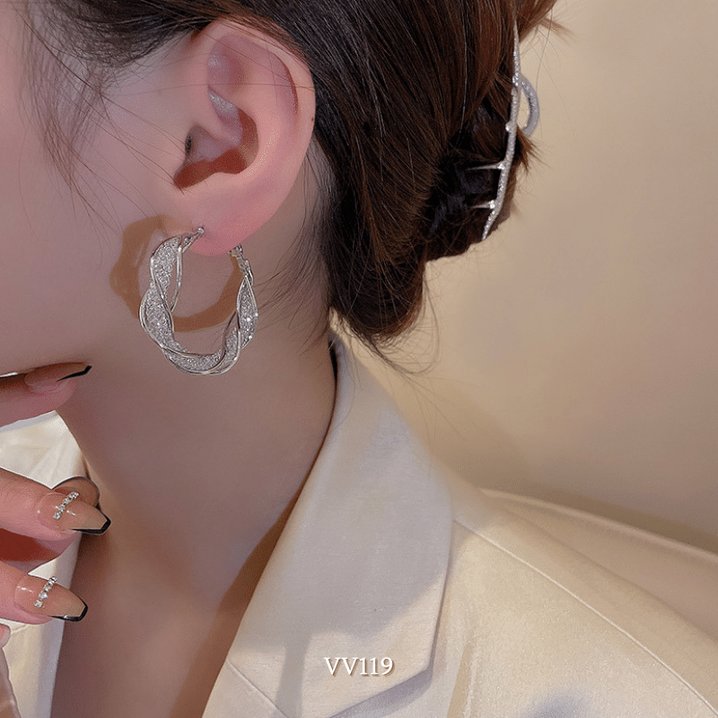 Bông tai nữ tròn xoắn đính đá phụ kiện trang sức cá tính VV119