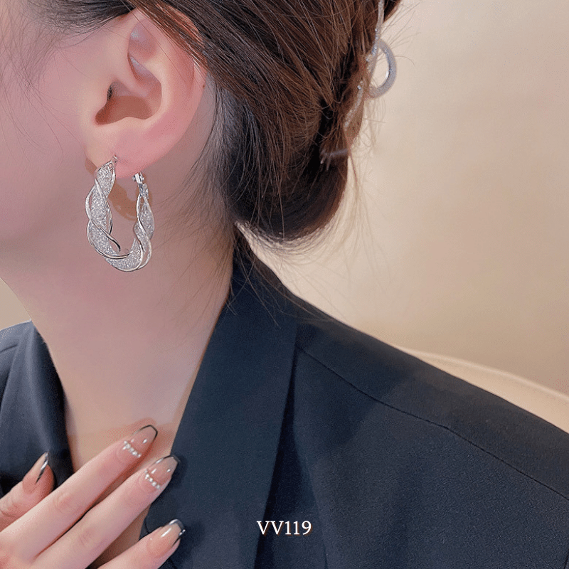 Bông tai nữ tròn xoắn đính đá phụ kiện trang sức cá tính VV119