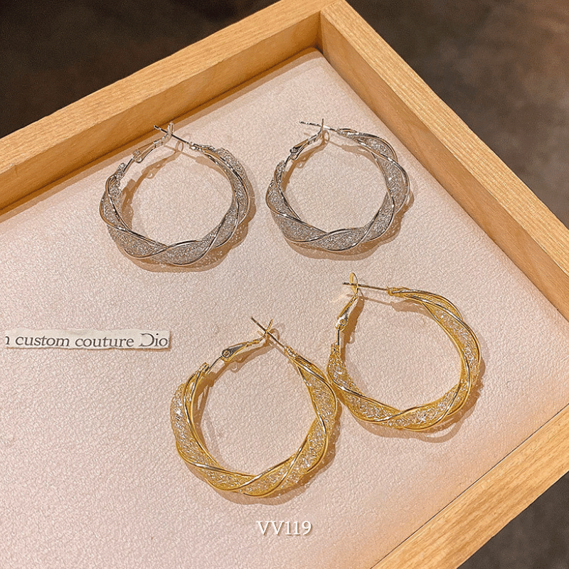 Bông tai nữ tròn xoắn đính đá phụ kiện trang sức cá tính VV119
