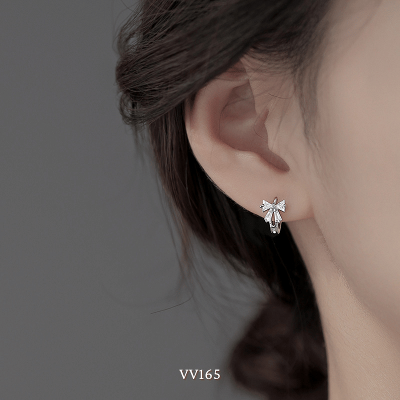 Bông tai đính đá khoen tròn hình nơ đá VV165