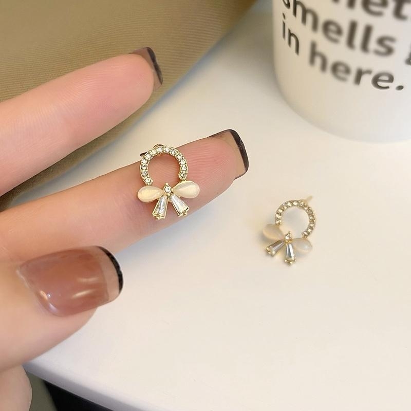 Bông tai nơ đính đá chuôi bạc 925 cao cấp kiểu dáng nhỏ xinh dể thương phong cách Hàn Quốc VV42