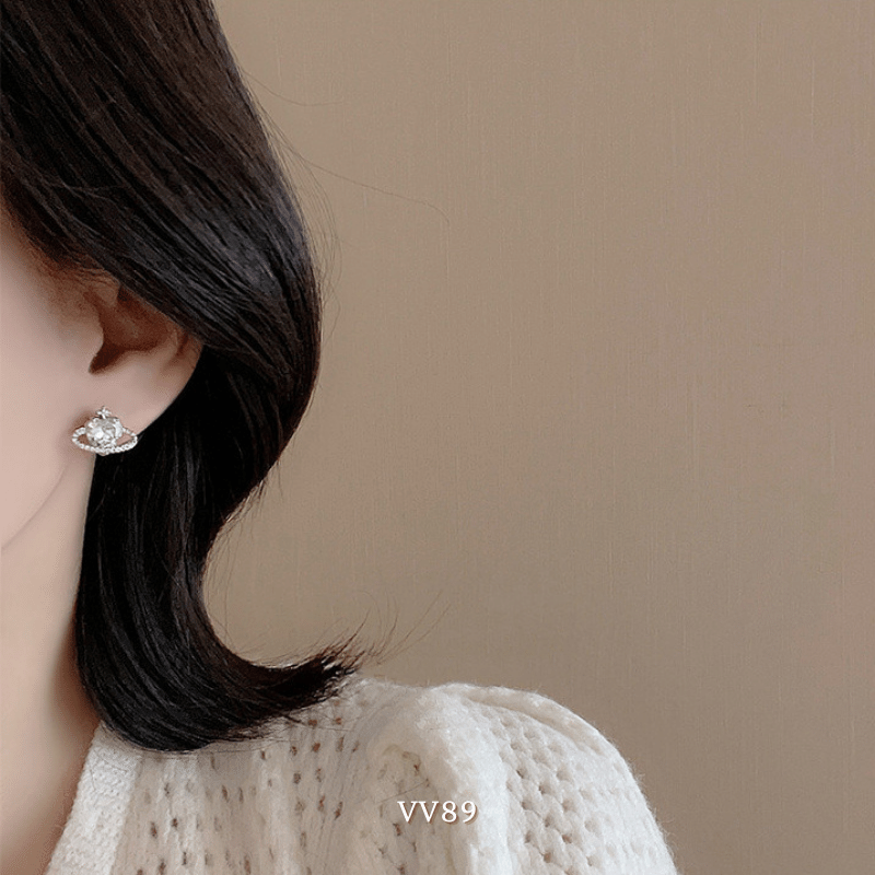 Bông tai nữ hình tim đính đá thời trang hiện đại Mely VV89