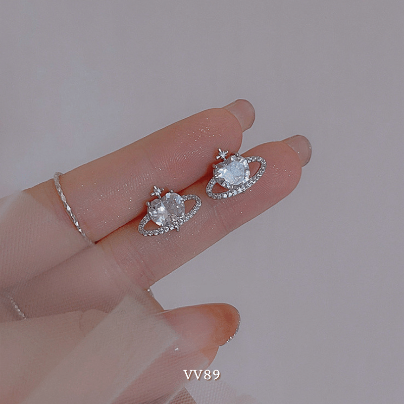 Bông tai nữ hình tim đính đá thời trang hiện đại Mely VV89