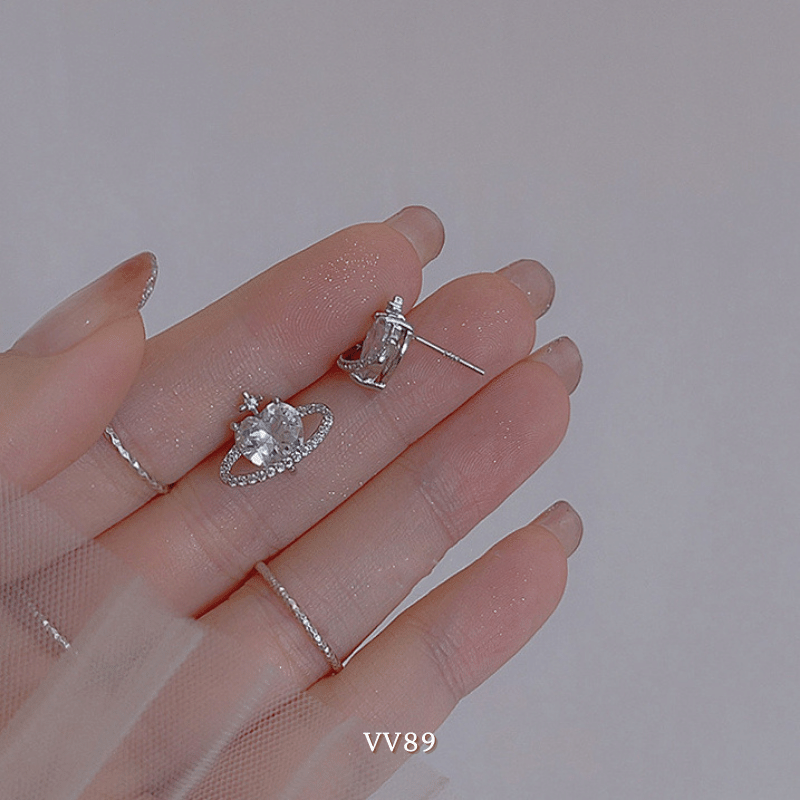 Bông tai nữ hình tim đính đá thời trang hiện đại Mely VV89