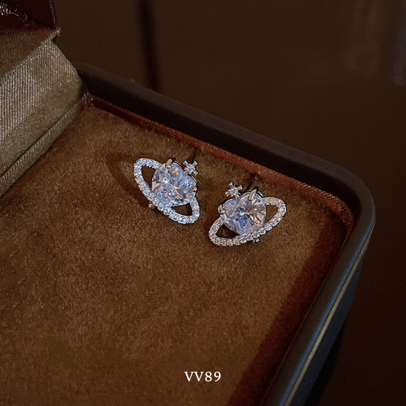 Bông tai nữ hình tim đính đá thời trang hiện đại Mely VV89