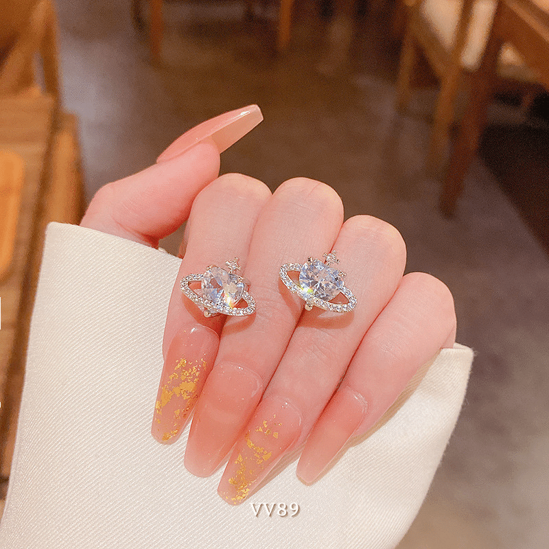 Bông tai nữ hình tim đính đá thời trang hiện đại Mely VV89