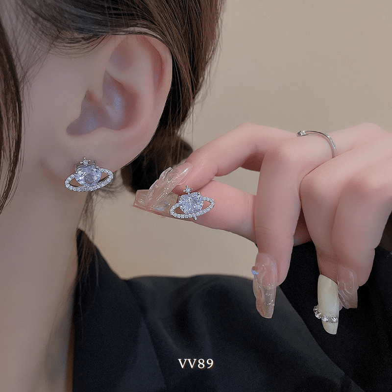 Bông tai nữ hình tim đính đá thời trang hiện đại Mely VV89