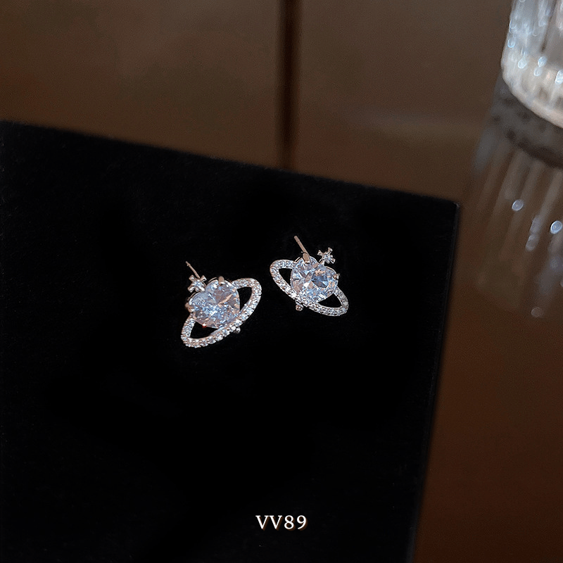 Bông tai nữ hình tim đính đá thời trang hiện đại Mely VV89