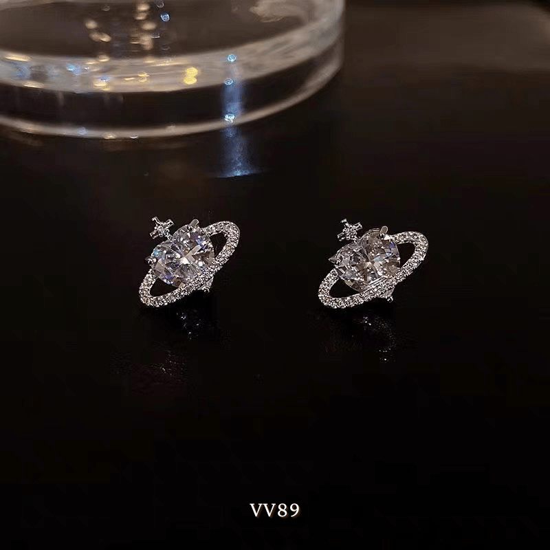 Bông tai nữ hình tim đính đá thời trang hiện đại Mely VV89