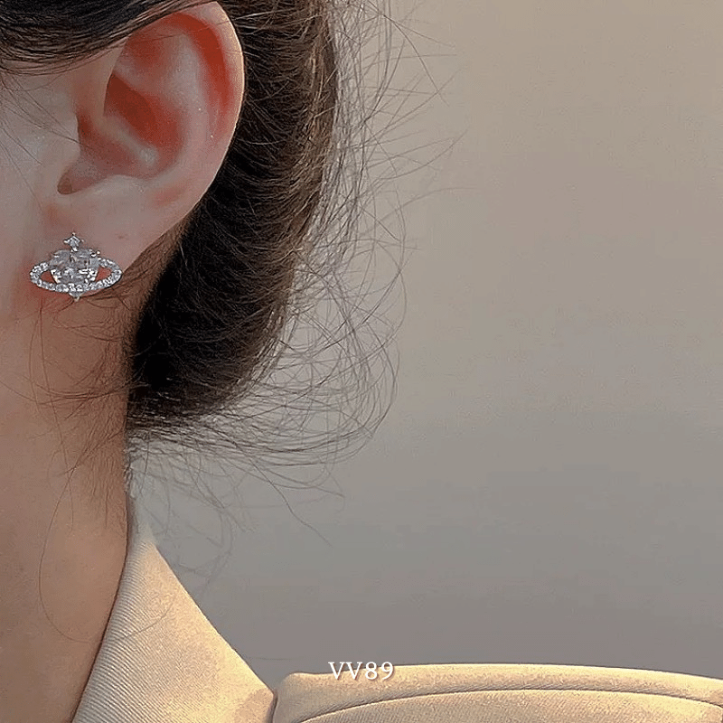 Bông tai nữ hình tim đính đá thời trang hiện đại Mely VV89