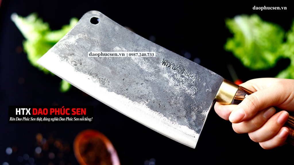 Dao chặt gà sắc bén -Thép nhíp ô tô - Cán cẩm khâu đồng - N09D