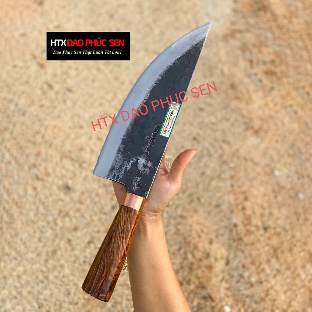 Dao chặt thái bầu nhọn - Thép nhíp xe - Cán cẩm chỉ khâu đồng đỏ DCTDD hàng chuẩn chính hãng của DAO VIP - HTX DAO PHÚC SEN