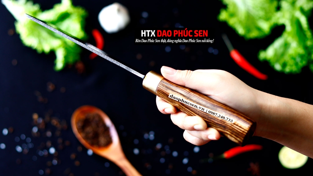 Dao chặt gà sắc bén -Thép nhíp ô tô - Cán cẩm khâu đồng - N09D