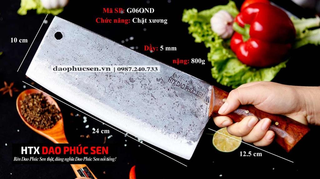Dao chặt xương sắc bén - Thép nhíp ô tô - Cán ốp nu - G06OND