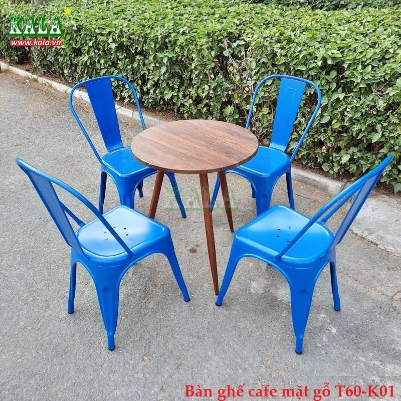 Bàn ghế cafe mặt gỗ Tròn 60cm K01