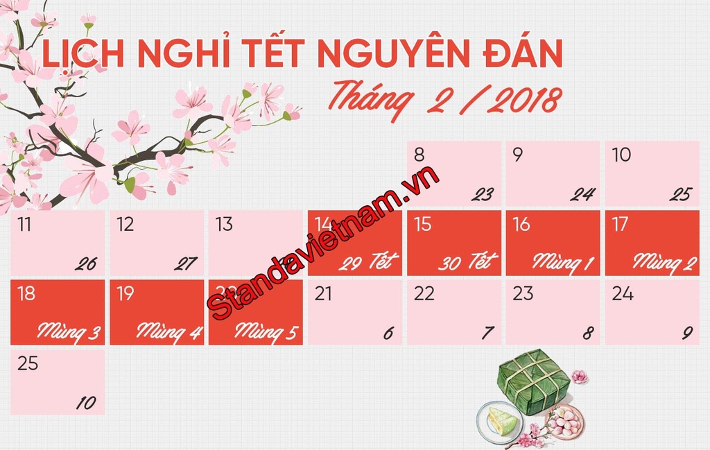 LỊCH NGHỈ TẾT ỔN ÁP STANDA MẬU TUẤT 2018