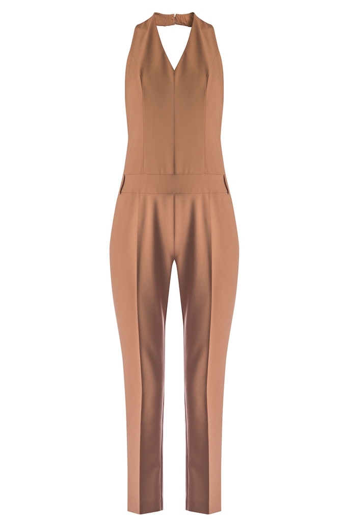 Bộ áo liền quần một dây treo màu be nâu  - Louise Halter Jumpsuit/ Cider