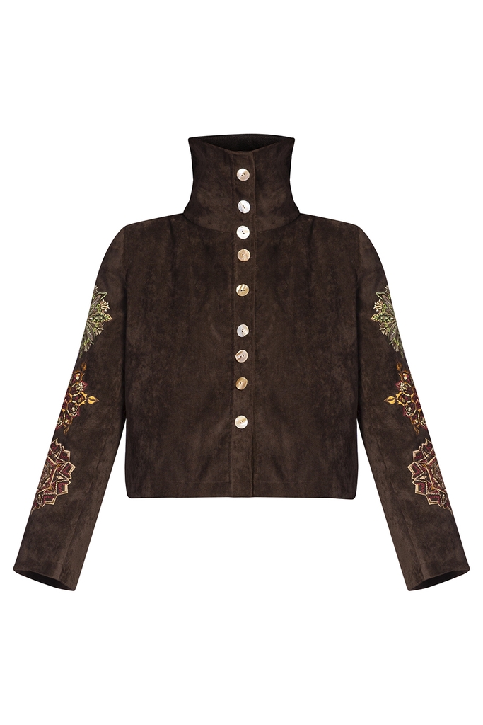 Áo khoác ngắn Gaia Embroidered Cropped Jacket/ Chocolate