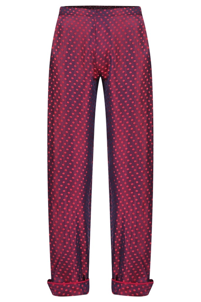 Quần ngủ dài gập gấu 100% lụa tơ tằm Clacie No.1 Silk Pajama Long Pants/ Plum Dots