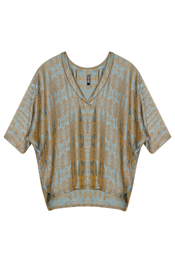 Cosima Silk Kimono Blouse (A)/ Gold-Turquoise
