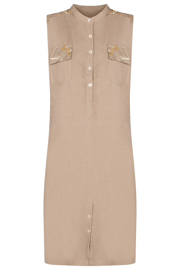 Michelle Embroidered Short Shirt Dress/ Beige