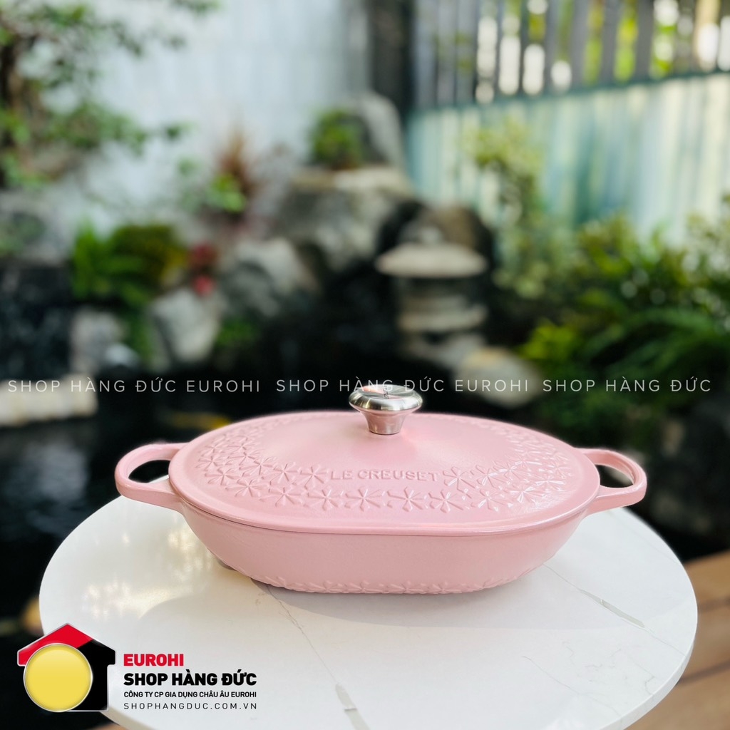 Chảo gang oval Le Creuset Oblong có nắp 31cm màu hồng (21996 31 50 14464)