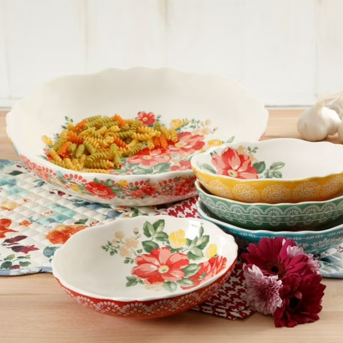 Set 5 đĩa sứ The Pioneer Woman Vintage Floral Pasta Bowl 116052.05FR (1 đĩa to + 4 đĩa nhỏ)