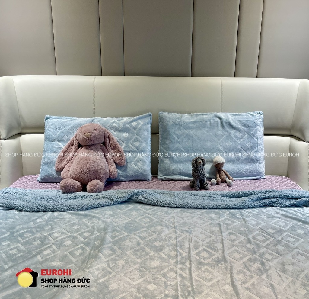 Bộ chăn và vỏ gối Ai Cập Morano Sherpa 2,3m*2,5m màu xanh -  made in Egypt