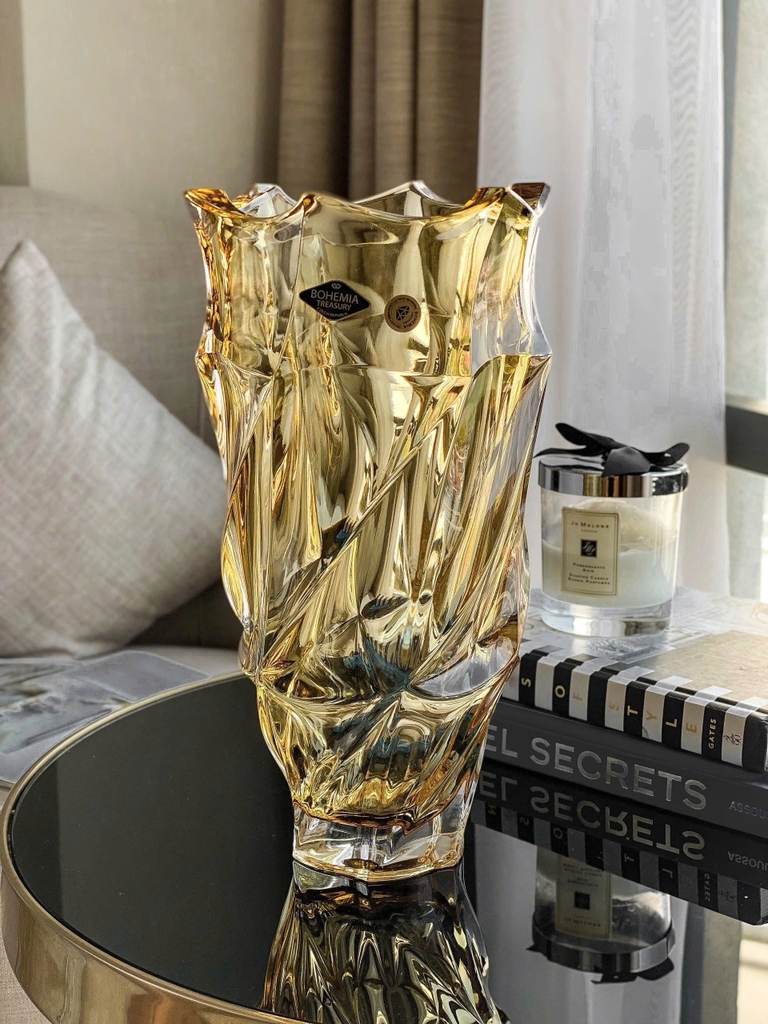 Lọ hoa pha lê Bohemia Flamenco 30cm màu vàng