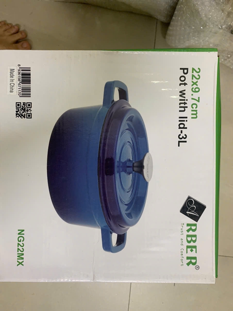 Nồi gang Arber 22cm 3L màu xanh (NG22MX)